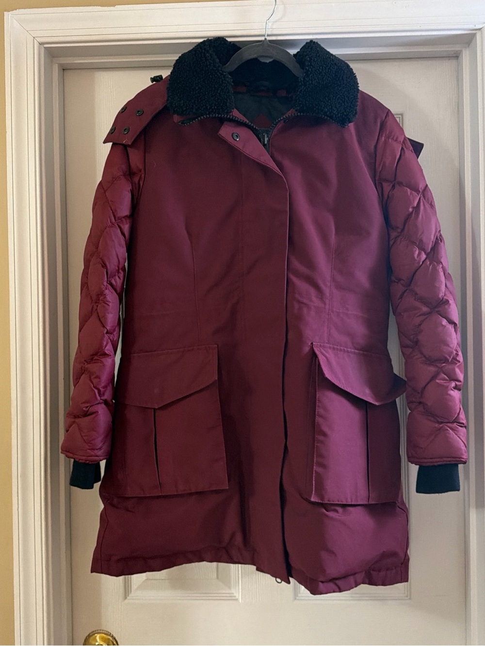 Canada Goose Women's Burgundy Elwin Parka with Black Shearling Collar Sz L